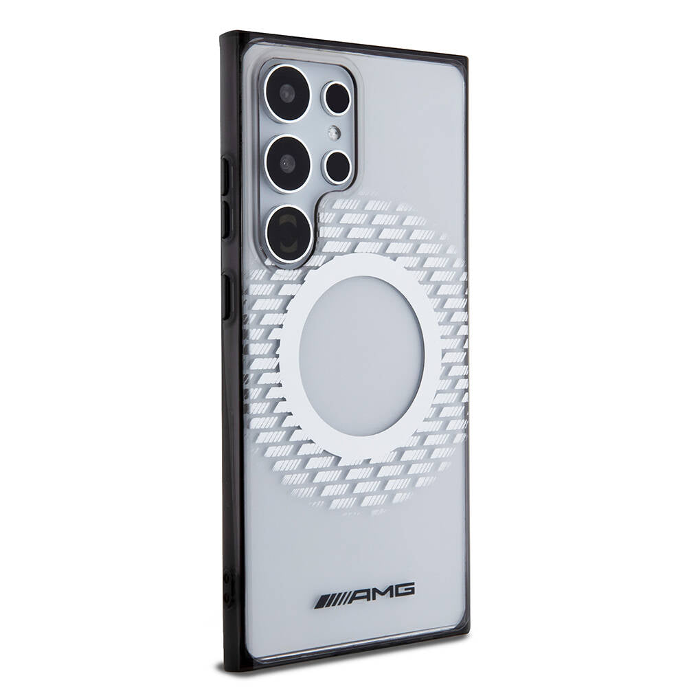 Galaxy S24 Ultra Kılıf AMG Orjinal Lisanslı M-safe Şarj Özellikli Eşkenar Dörtgen Desenli Transparan Kapak Renksiz