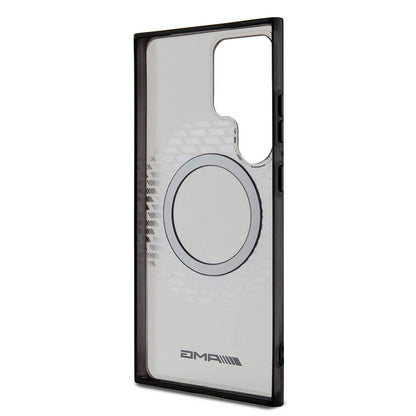 Galaxy S24 Ultra Kılıf AMG Orjinal Lisanslı M-safe Şarj Özellikli Eşkenar Dörtgen Desenli Transparan Kapak Renksiz