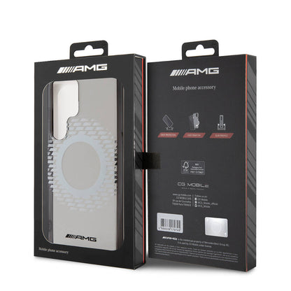 Galaxy S24 Ultra Kılıf AMG Orjinal Lisanslı M-safe Şarj Özellikli Eşkenar Dörtgen Desenli Transparan Kapak Renksiz