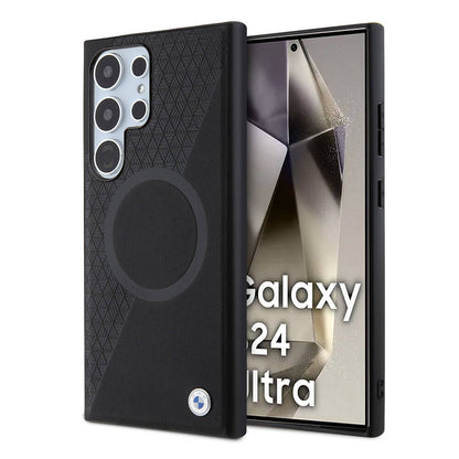 Galaxy S24 Ultra Kılıf BMW Orjinal Lisanslı M-safe Şarj Özellikli Yarım Dokulu Circle Leather Kapak