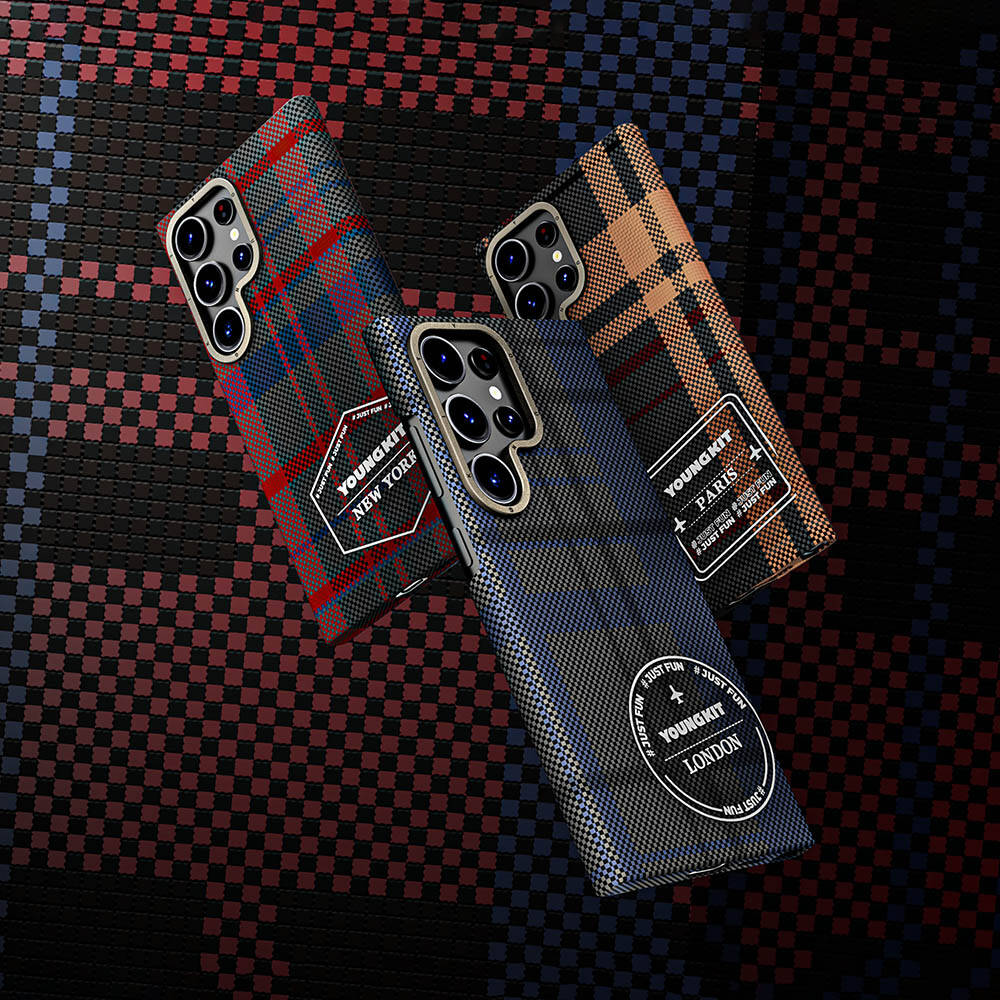 Galaxy S24 Ultra Kılıf Ekose Desenli Youngkit Gezhi Serisi Kapak Kırmızı