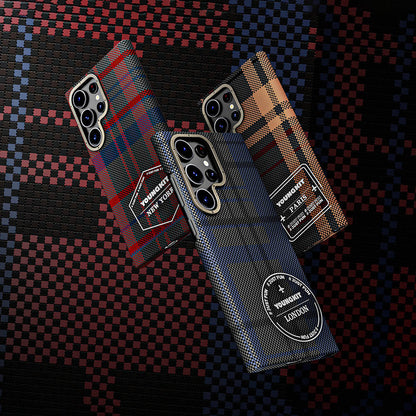 Galaxy S24 Ultra Kılıf Ekose Desenli Youngkit Gezhi Serisi Kapak Kırmızı