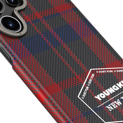 Galaxy S24 Ultra Kılıf Ekose Desenli Youngkit Gezhi Serisi Kapak Kahverengi