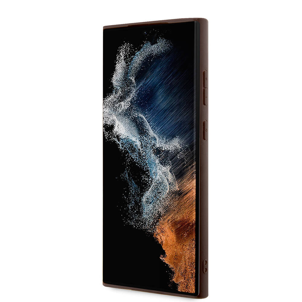 Galaxy S24 Ultra Kılıf Guess Orjinal Lisanslı PU Deri Yazı ve 4G Metal Logolu Desenli Kapak Siyah