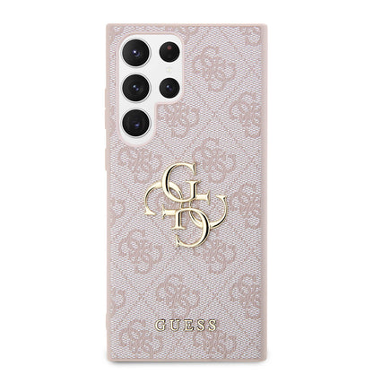 Galaxy S24 Ultra Kılıf Guess Orjinal Lisanslı PU Deri Yazı ve 4G Metal Logolu Desenli Kapak Kahverengi