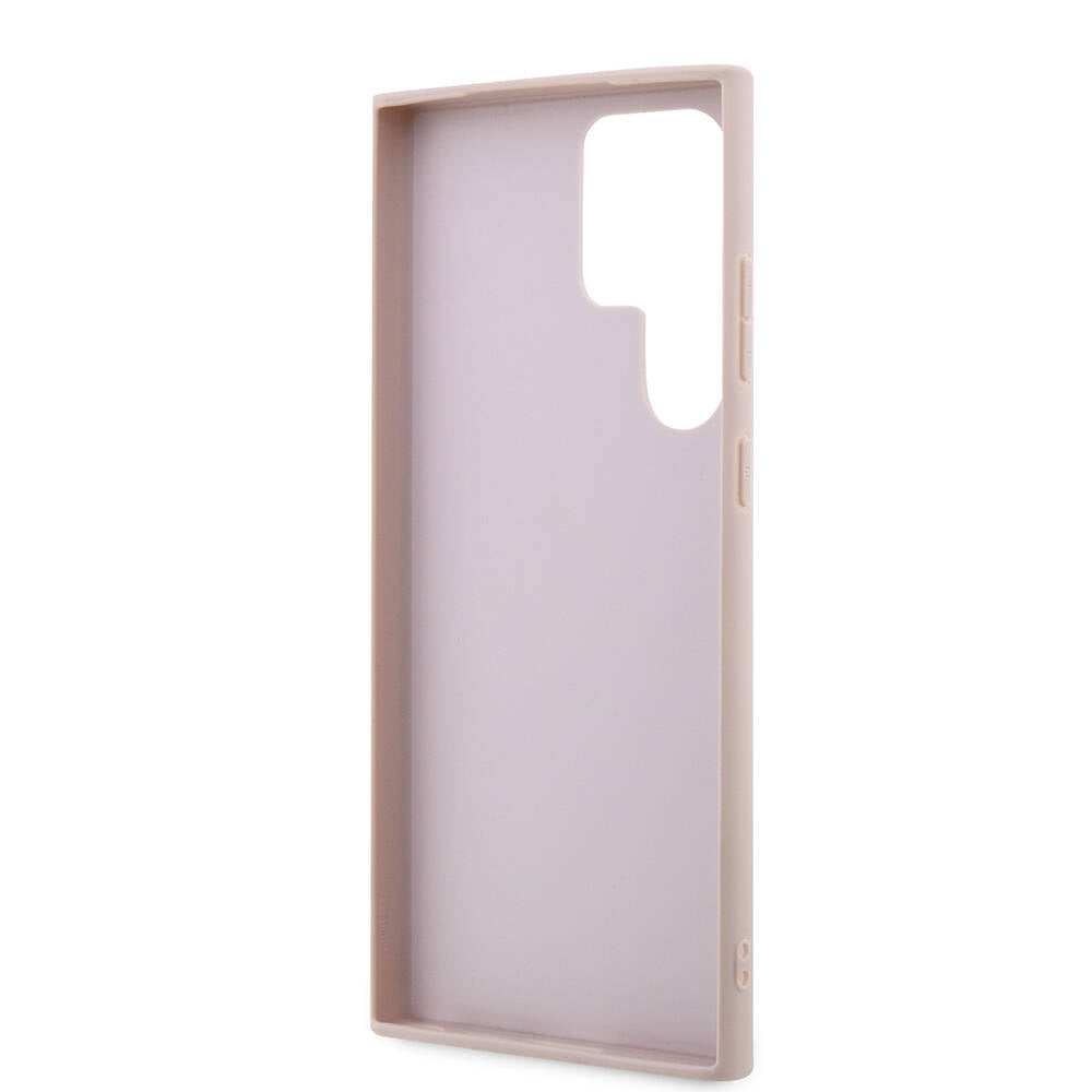 Galaxy S24 Ultra Kılıf Guess Orjinal Lisanslı PU Deri Yazı ve 4G Metal Logolu Desenli Kapak Pembe