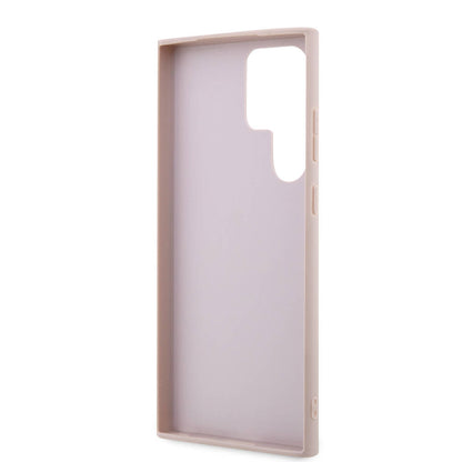 Galaxy S24 Ultra Kılıf Guess Orjinal Lisanslı PU Deri Yazı ve 4G Metal Logolu Desenli Kapak Pembe
