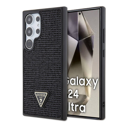 Galaxy S24 Ultra Kılıf Guess Orjinal Lisanslı Taşlı Arka Yüzey Üçgen Logolu Kapak Gümüş
