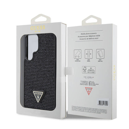 Galaxy S24 Ultra Kılıf Guess Orjinal Lisanslı Taşlı Arka Yüzey Üçgen Logolu Kapak Gümüş