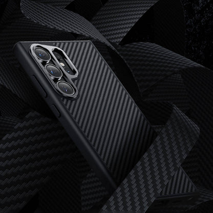 Galaxy S24 Ultra Kılıf Karbon Fiber M-safe Şarj Özellikli Benks Hybrid ArmorPro 600D Kevlar Kapak Siyah