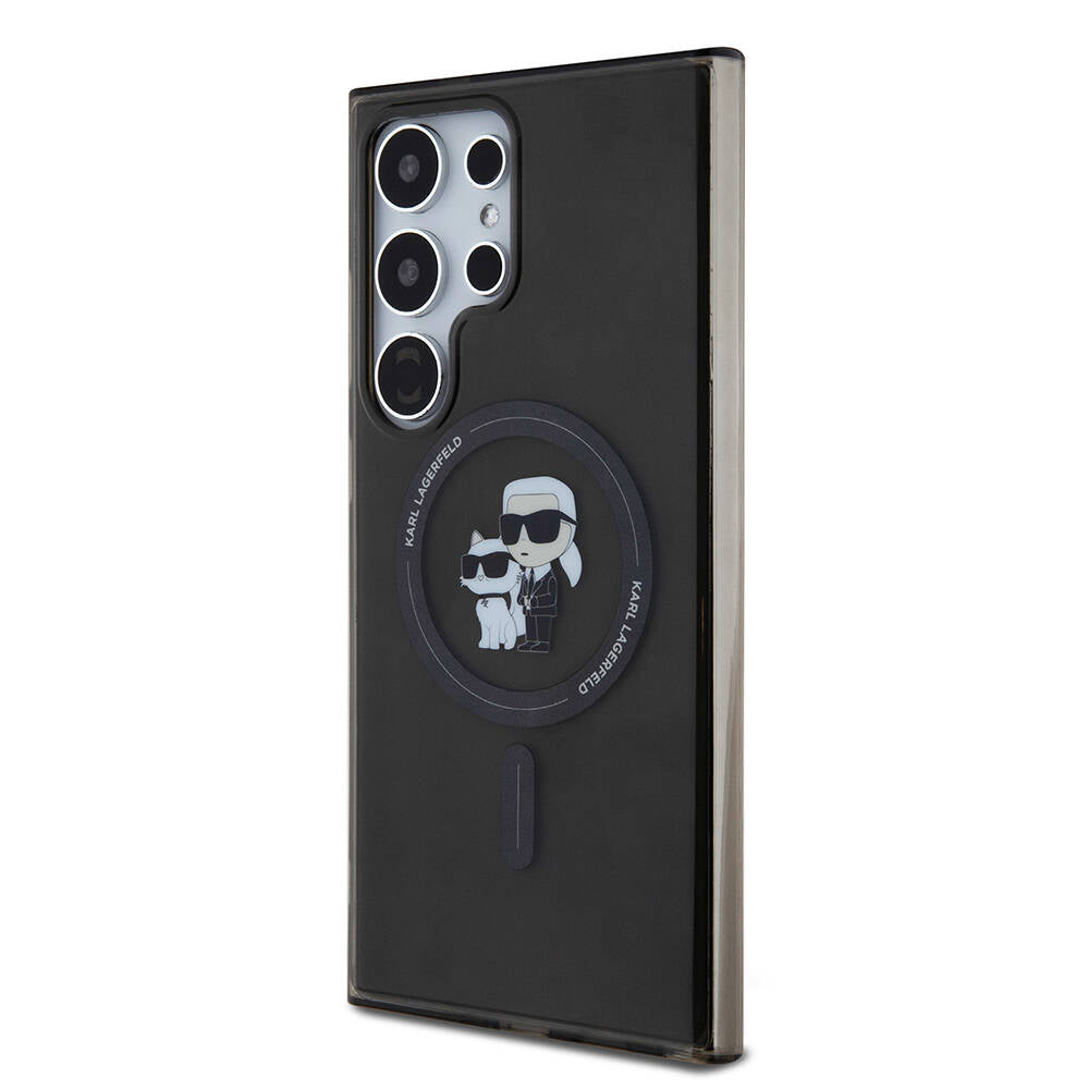 Galaxy S24 Ultra Kılıf Karl Lagerfeld Orjinal Lisanslı M-safe Şarj Özellikli Karl & Choupette IML Baskılı Kapak Siyah