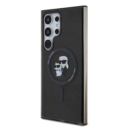 Galaxy S24 Ultra Kılıf Karl Lagerfeld Orjinal Lisanslı M-safe Şarj Özellikli Karl & Choupette IML Baskılı Kapak Siyah