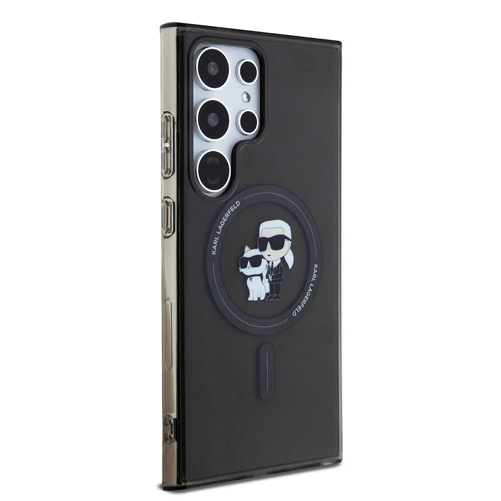 Galaxy S24 Ultra Kılıf Karl Lagerfeld Orjinal Lisanslı M-safe Şarj Özellikli Karl & Choupette IML Baskılı Kapak Siyah