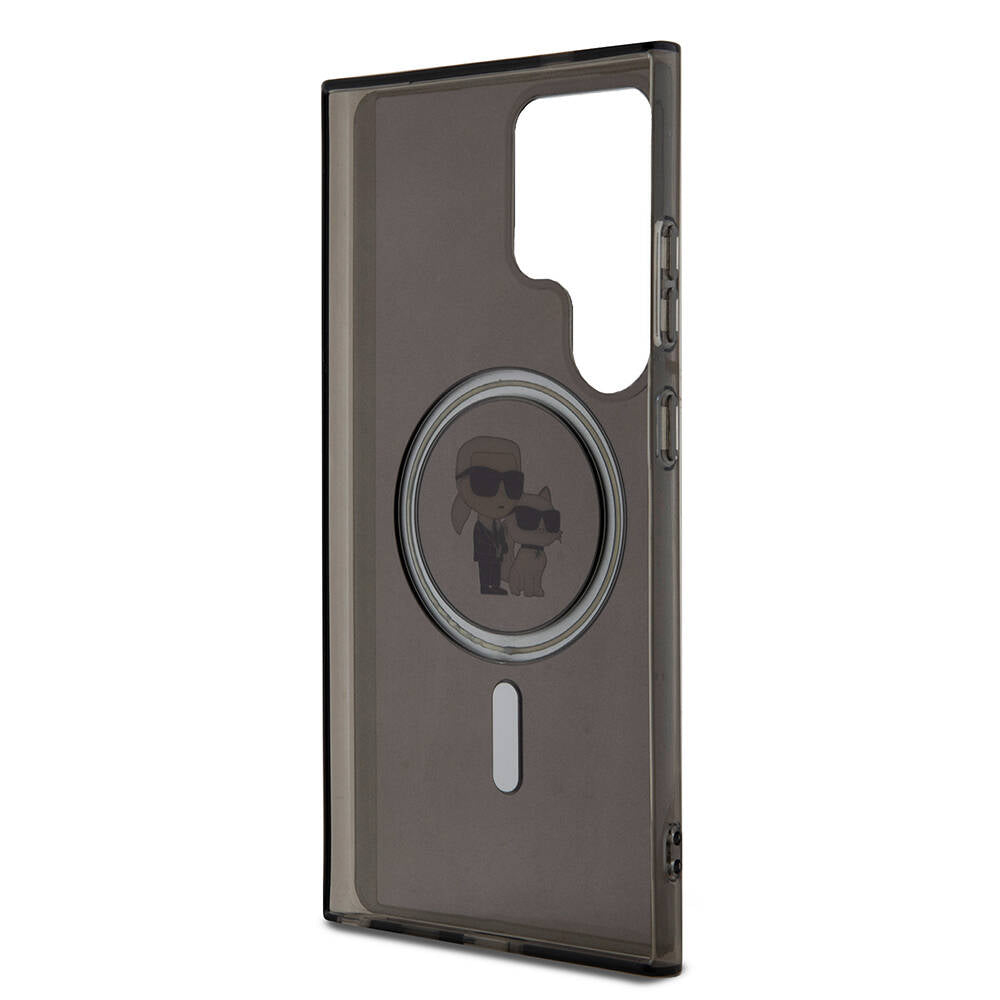 Galaxy S24 Ultra Kılıf Karl Lagerfeld Orjinal Lisanslı M-safe Şarj Özellikli Karl & Choupette IML Baskılı Kapak Siyah