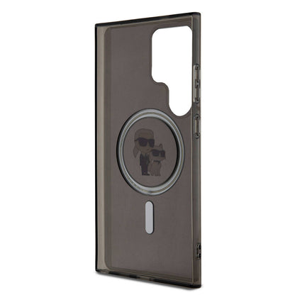 Galaxy S24 Ultra Kılıf Karl Lagerfeld Orjinal Lisanslı M-safe Şarj Özellikli Karl & Choupette IML Baskılı Kapak Siyah