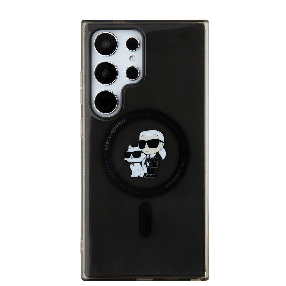Galaxy S24 Ultra Kılıf Karl Lagerfeld Orjinal Lisanslı M-safe Şarj Özellikli Karl & Choupette IML Baskılı Kapak Siyah
