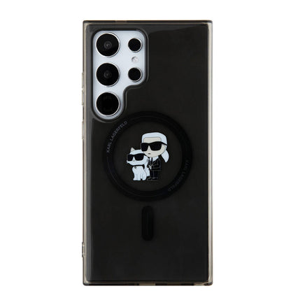 Galaxy S24 Ultra Kılıf Karl Lagerfeld Orjinal Lisanslı M-safe Şarj Özellikli Karl & Choupette IML Baskılı Kapak Siyah