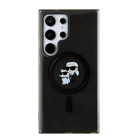 Galaxy S24 Ultra Kılıf Karl Lagerfeld Orjinal Lisanslı M-safe Şarj Özellikli Karl & Choupette IML Baskılı Kapak Siyah