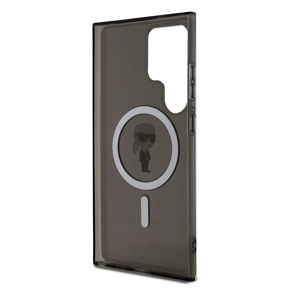 Galaxy S24 Ultra Kılıf Karl Lagerfeld Orjinal Lisanslı M-safe Şarj Özellikli Karl Head IML Baskılı Kapak Siyah