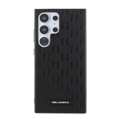 Galaxy S24 Ultra Kılıf Karl Lagerfeld Orjinal Lisanslı Saffiano Monogram Metal Logo Kapak Siyah