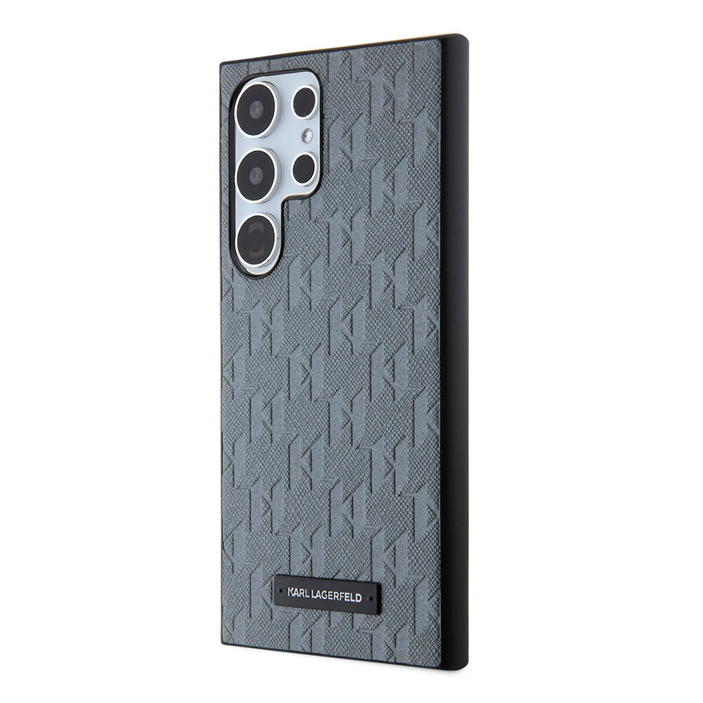 Galaxy S24 Ultra Kılıf Karl Lagerfeld Orjinal Lisanslı Saffiano Monogram Metal Logo Kapak Siyah