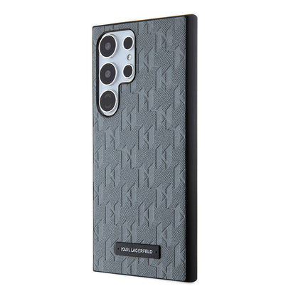 Galaxy S24 Ultra Kılıf Karl Lagerfeld Orjinal Lisanslı Saffiano Monogram Metal Logo Kapak Siyah