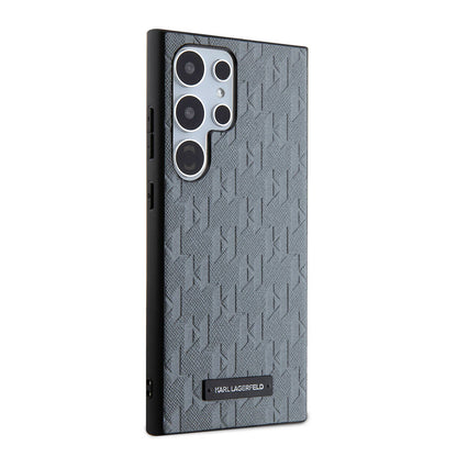 Galaxy S24 Ultra Kılıf Karl Lagerfeld Orjinal Lisanslı Saffiano Monogram Metal Logo Kapak Gri