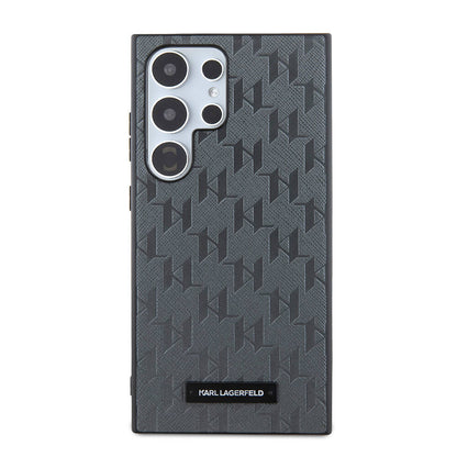 Galaxy S24 Ultra Kılıf Karl Lagerfeld Orjinal Lisanslı Saffiano Monogram Metal Logo Kapak Gri