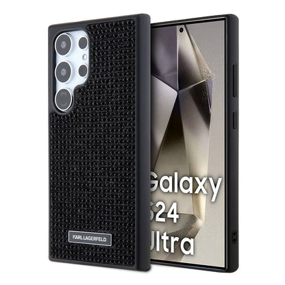 Galaxy S24 Ultra Kılıf Karl Lagerfeld Taşlı Metal Logo Orjinal Lisanslı Kapak Gümüş
