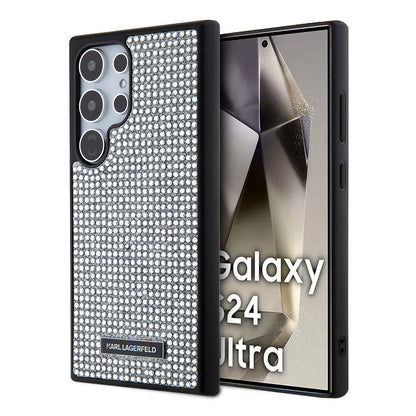 Galaxy S24 Ultra Kılıf Karl Lagerfeld Taşlı Metal Logo Orjinal Lisanslı Kapak Siyah