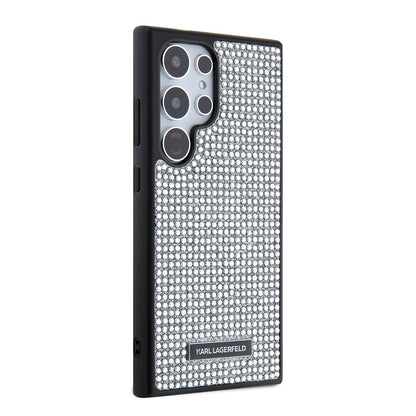 Galaxy S24 Ultra Kılıf Karl Lagerfeld Taşlı Metal Logo Orjinal Lisanslı Kapak Gümüş