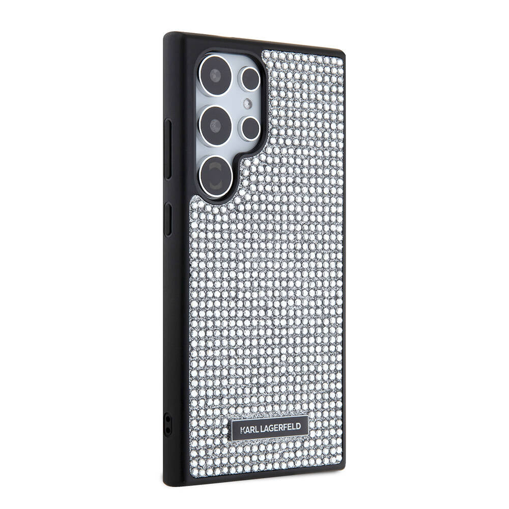 Galaxy S24 Ultra Kılıf Karl Lagerfeld Taşlı Metal Logo Orjinal Lisanslı Kapak Siyah