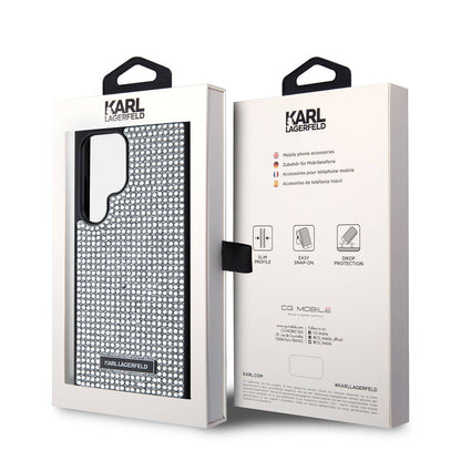 Galaxy S24 Ultra Kılıf Karl Lagerfeld Taşlı Metal Logo Orjinal Lisanslı Kapak Gümüş
