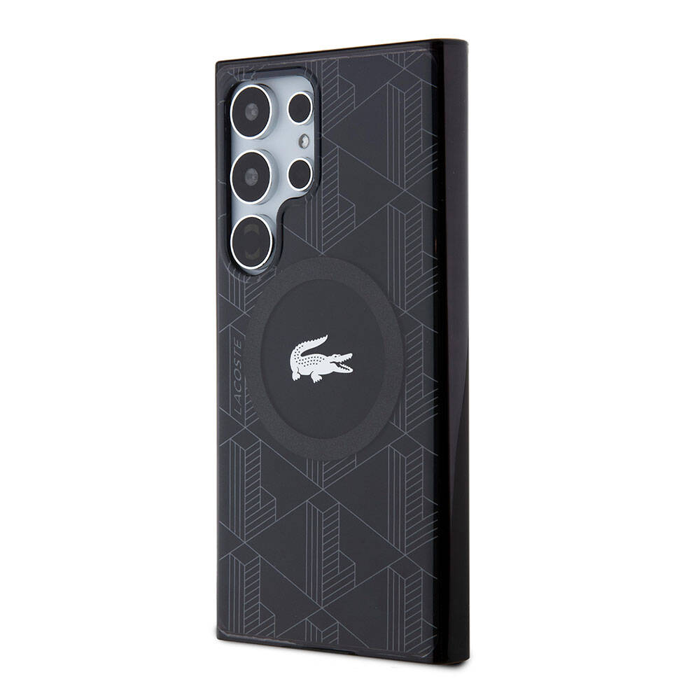 Galaxy S24 Ultra Kılıf Lacoste Orjinal Lisanslı M-safe Şarj Özellikli Çift Katmanlı Timsah Logolu Blend Monogram Kapak Petrol Yeşil