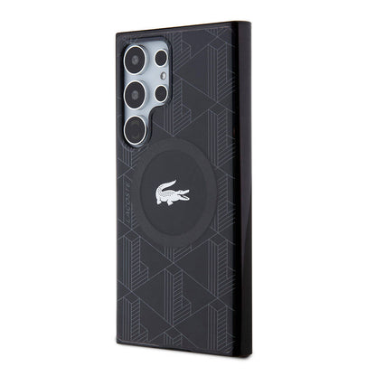 Galaxy S24 Ultra Kılıf Lacoste Orjinal Lisanslı M-safe Şarj Özellikli Çift Katmanlı Timsah Logolu Blend Monogram Kapak Petrol Yeşil