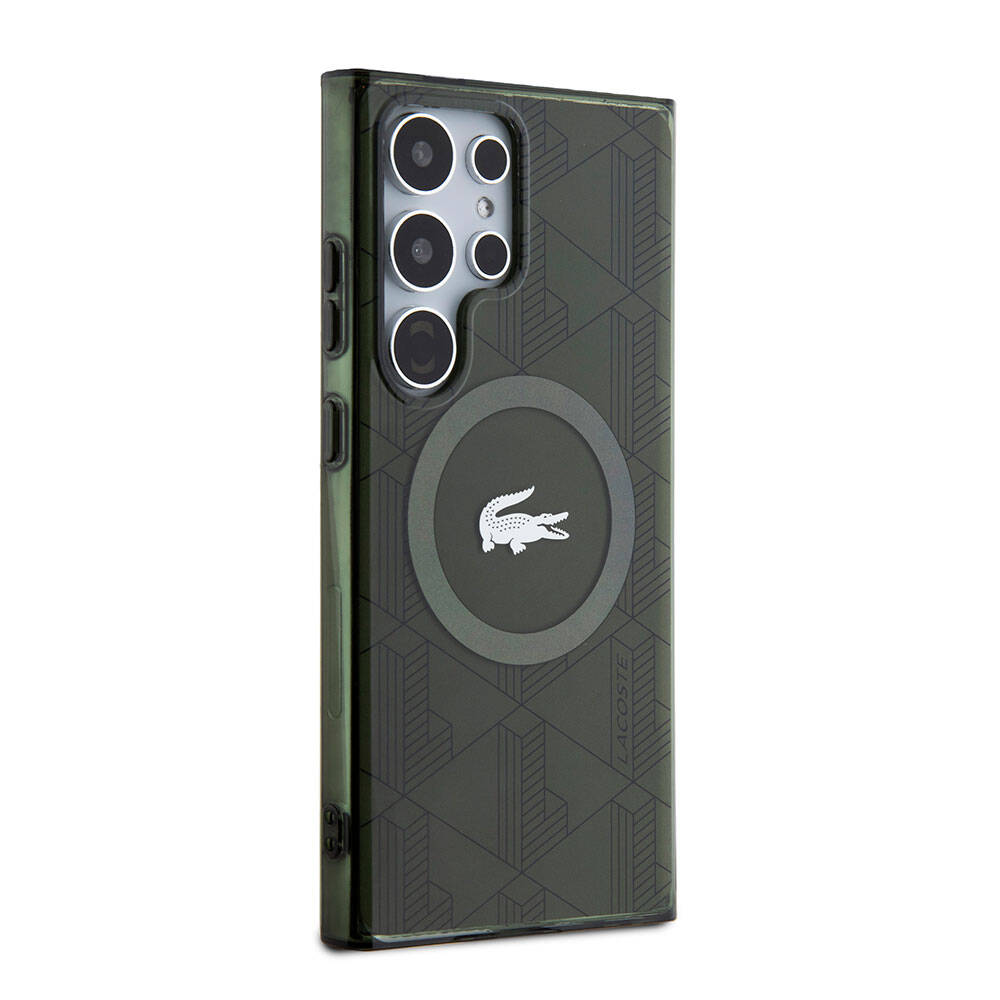 Galaxy S24 Ultra Kılıf Lacoste Orjinal Lisanslı M-safe Şarj Özellikli Çift Katmanlı Timsah Logolu Blend Monogram Kapak Haki