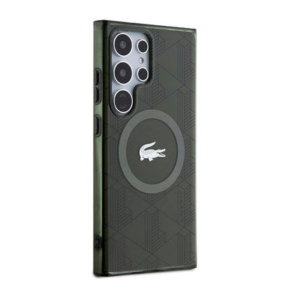 Galaxy S24 Ultra Kılıf Lacoste Orjinal Lisanslı M-safe Şarj Özellikli Çift Katmanlı Timsah Logolu Blend Monogram Kapak Haki