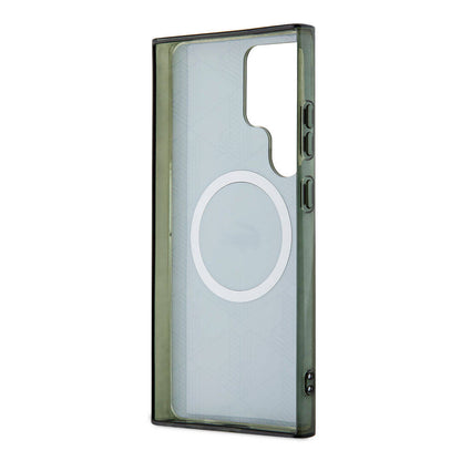 Galaxy S24 Ultra Kılıf Lacoste Orjinal Lisanslı M-safe Şarj Özellikli Çift Katmanlı Timsah Logolu Blend Monogram Kapak Petrol Yeşil