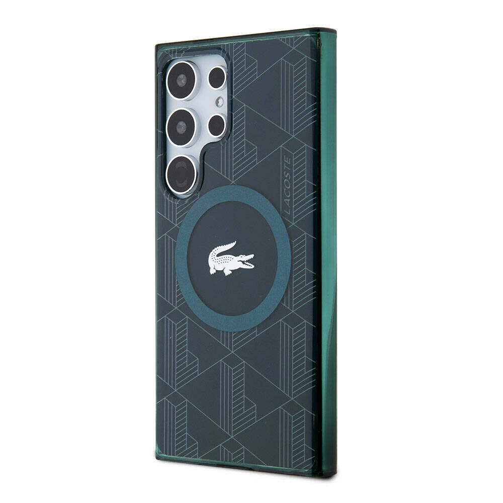 Galaxy S24 Ultra Kılıf Lacoste Orjinal Lisanslı M-safe Şarj Özellikli Çift Katmanlı Timsah Logolu Blend Monogram Kapak Haki