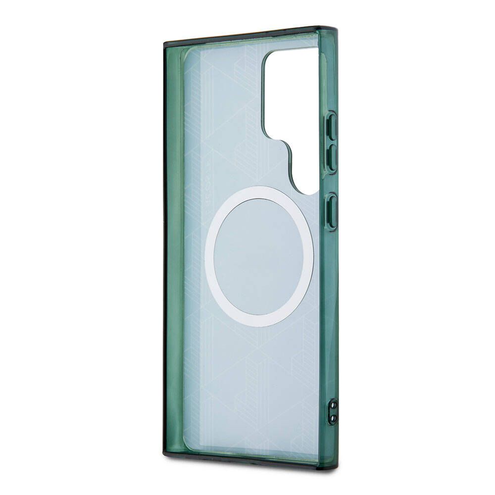 Galaxy S24 Ultra Kılıf Lacoste Orjinal Lisanslı M-safe Şarj Özellikli Çift Katmanlı Timsah Logolu Blend Monogram Kapak Petrol Yeşil