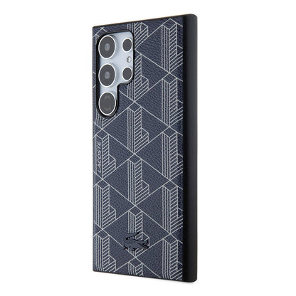 Galaxy S24 Ultra Kılıf Lacoste Orjinal Lisanslı M-safe Şarj Özellikli PU Deri Görünümlü Karışık Monogram Desenli Kapak Siyah