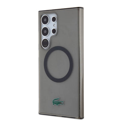 Galaxy S24 Ultra Kılıf Lacoste Orjinal Lisanslı M-safe Şarj Özellikli Transparan Timsah Logo Baskılı Kapak Siyah