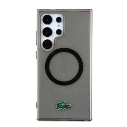 Galaxy S24 Ultra Kılıf Lacoste Orjinal Lisanslı M-safe Şarj Özellikli Transparan Timsah Logo Baskılı Kapak Siyah