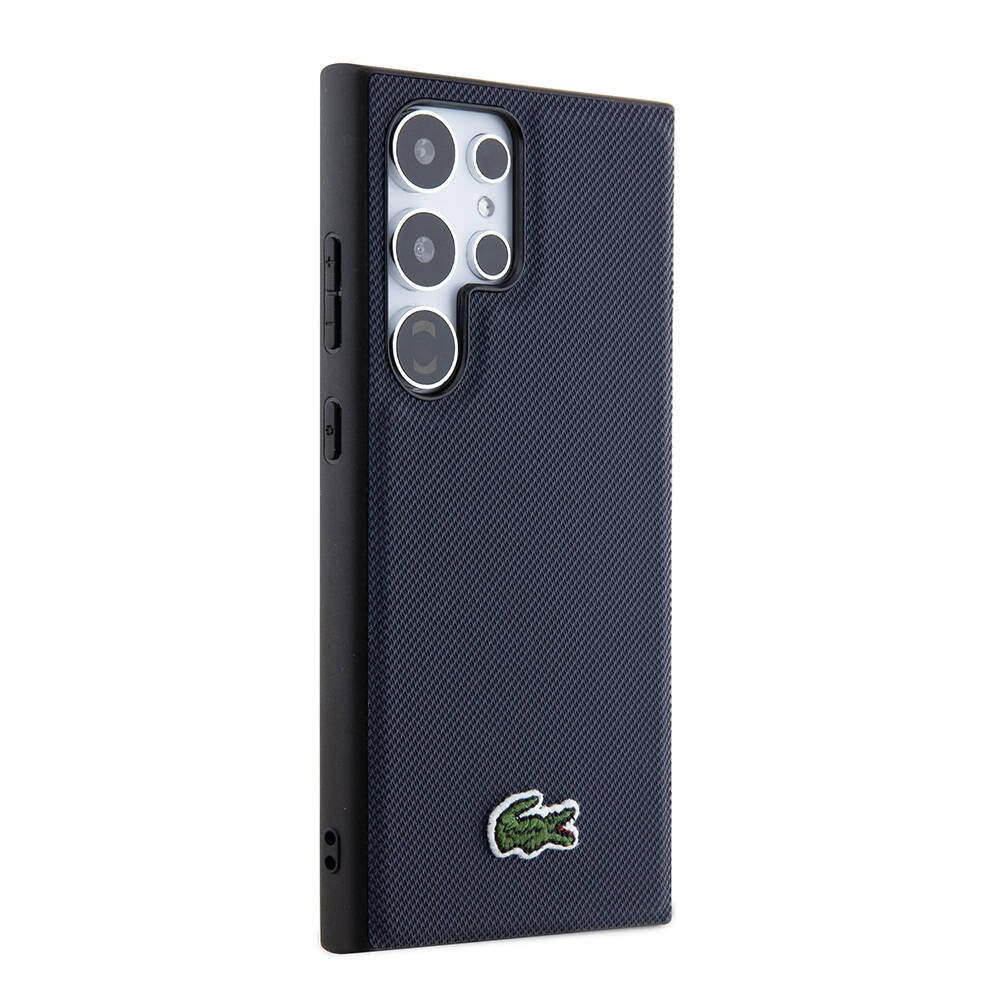Galaxy S24 Ultra Kılıf Lacoste Orjinal Lisanslı PU Pike Desenli Arka Yüzey İkonik Timsah Dokuma Logolu Kapak Lacivert