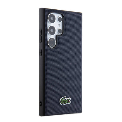 Galaxy S24 Ultra Kılıf Lacoste Orjinal Lisanslı PU Pike Desenli Arka Yüzey İkonik Timsah Dokuma Logolu Kapak Lacivert