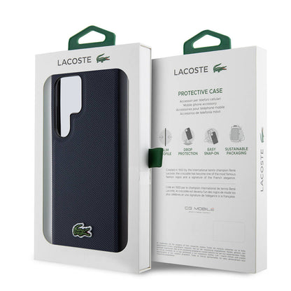 Galaxy S24 Ultra Kılıf Lacoste Orjinal Lisanslı PU Pike Desenli Arka Yüzey İkonik Timsah Dokuma Logolu Kapak Siyah