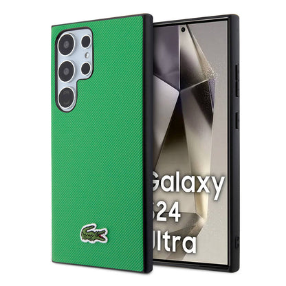 Galaxy S24 Ultra Kılıf Lacoste Orjinal Lisanslı PU Pike Desenli Arka Yüzey İkonik Timsah Dokuma Logolu Kapak Yeşil