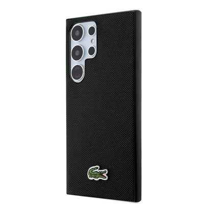 Galaxy S24 Ultra Kılıf Lacoste Orjinal Lisanslı PU Pike Desenli Arka Yüzey İkonik Timsah Dokuma Logolu Kapak Lacivert