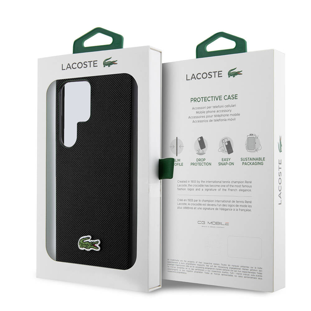 Galaxy S24 Ultra Kılıf Lacoste Orjinal Lisanslı PU Pike Desenli Arka Yüzey İkonik Timsah Dokuma Logolu Kapak Lacivert
