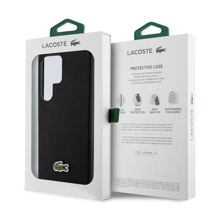 Galaxy S24 Ultra Kılıf Lacoste Orjinal Lisanslı PU Pike Desenli Arka Yüzey İkonik Timsah Dokuma Logolu Kapak Yeşil